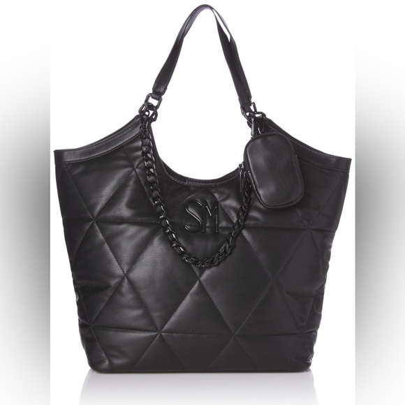 Steve Madden Handbags - Steve Madden Black Quilted Tote with Chain Detail